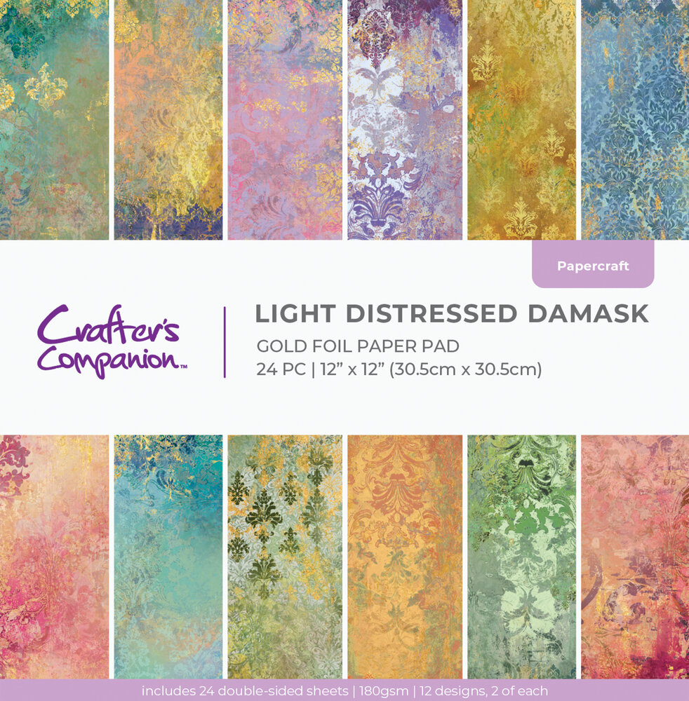 Crafter's Companion Light Distressed Damask 12x12 Inch Gold Foil Paper Pad (CC-PAD12-LDDA) Crafter's Companion Light Distressed Damask 12x12 Inch Gold Foil Paper Pad (CC-PAD12-LDDA)