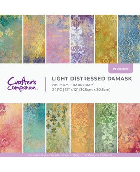Crafter's Companion Light Distressed Damask 12x12 Inch Gold Foil Paper Pad (CC-PAD12-LDDA)