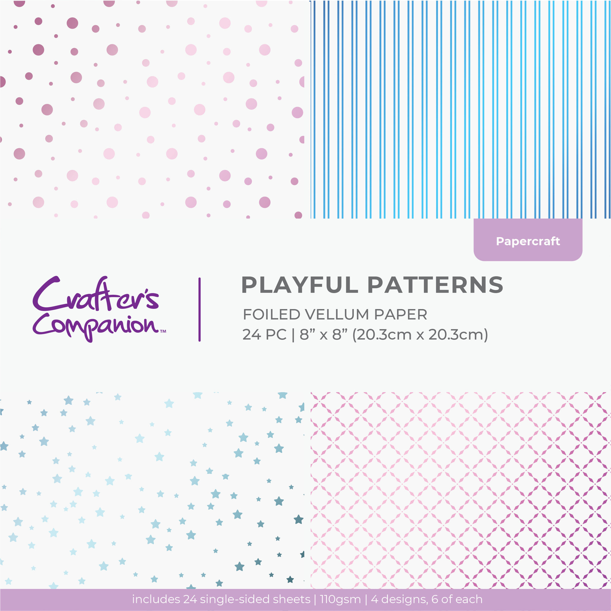 Playful Patterns 8x8 Inch Vellum Pad (CC-VELPAD8-PP) - Craftlines B.V.