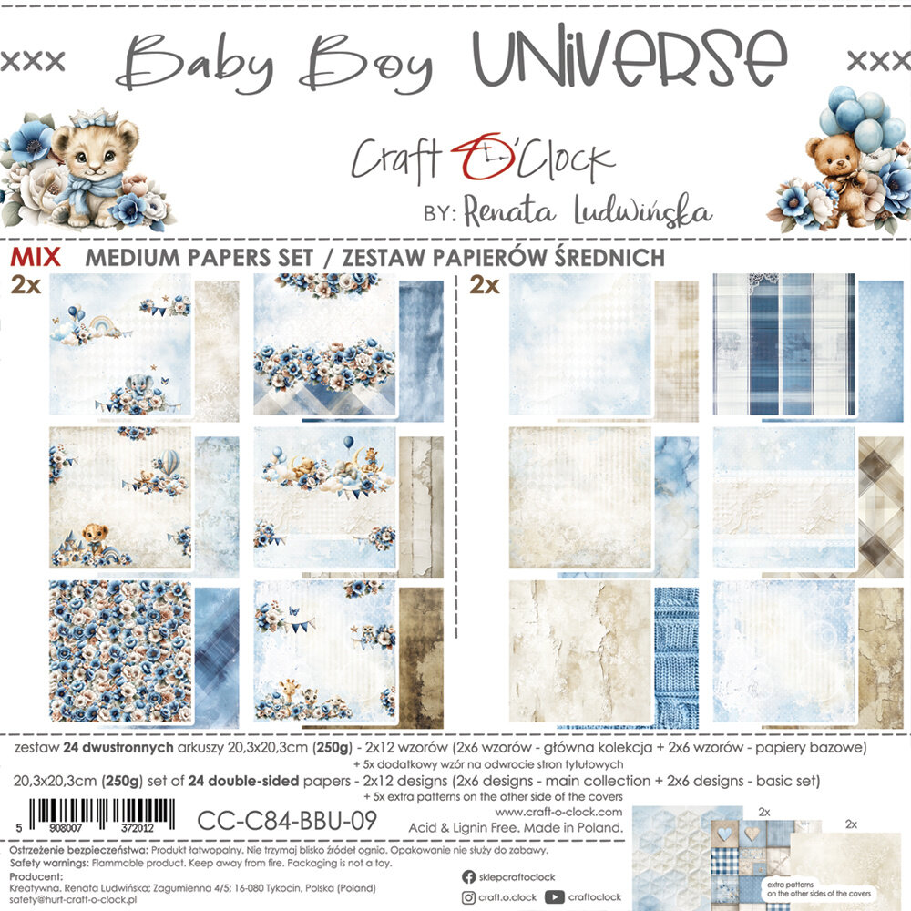 Craft O'Clock Baby Boy Universe 8x8 Inch Medium Papers Set (CC-C84-BBU-09)