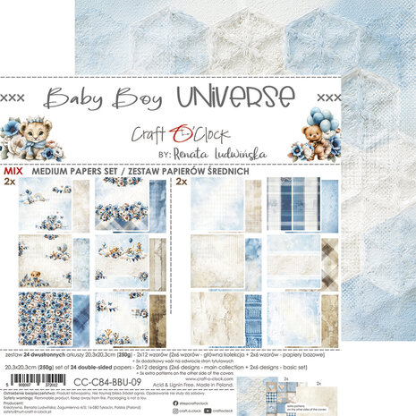 Craft O'Clock Baby Boy Universe 8x8 Inch Medium Papers Set (CC-C84-BBU-09)