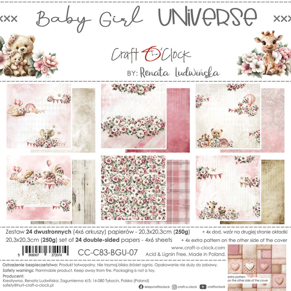 Baby Girl Universe 8x8 Inch Paper Set (CC-C83-BGU-07) - Craftlines B.V.