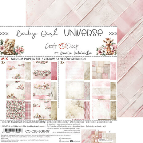Craft O'Clock Baby Girl Universe 8x8 Inch Medium Papers Set (CC-C83-BGU-09) Craft O'Clock Baby Girl Universe 8x8 Inch Medium Papers Set (CC-C83-BGU-09)