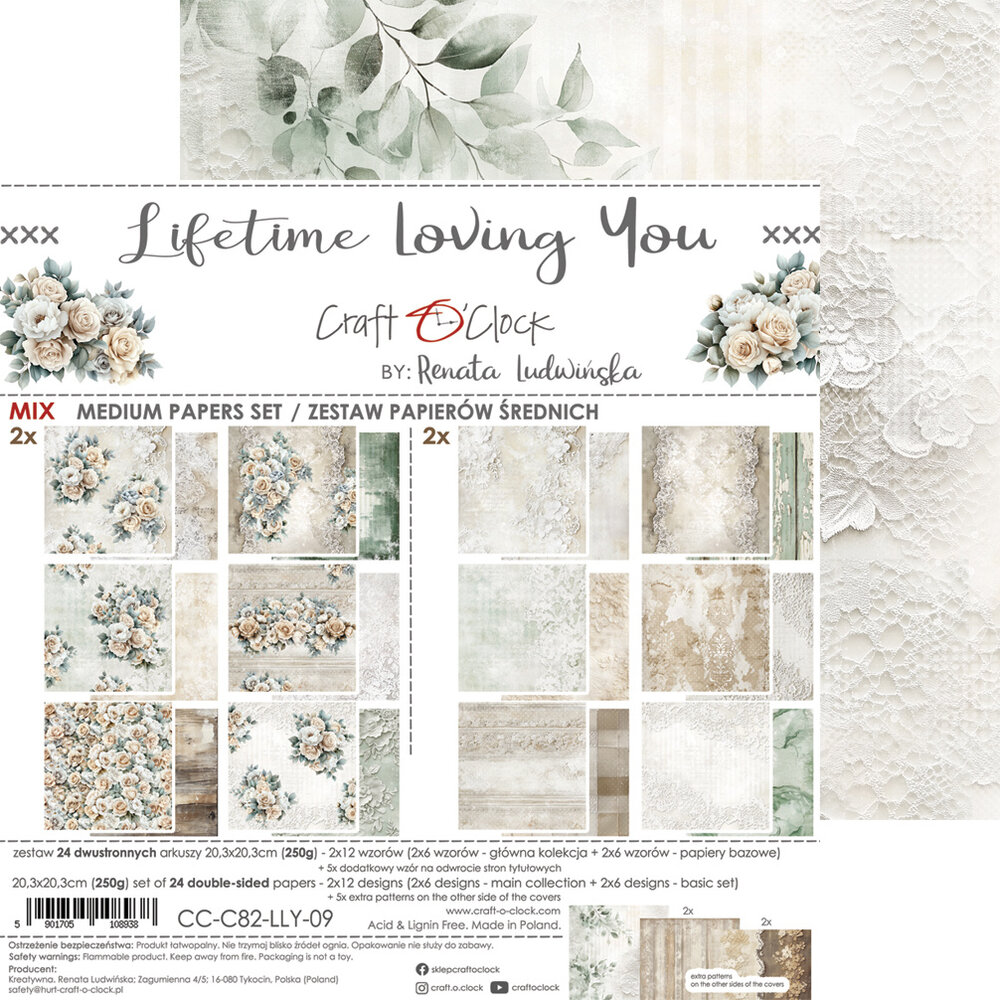 Craft O'Clock Lifetime Loving You 8x8 Inch Medium Papers Set (CC-C82-LLY-09) Craft O'Clock Lifetime Loving You 8x8 Inch Medium Papers Set (CC-C82-LLY-09)