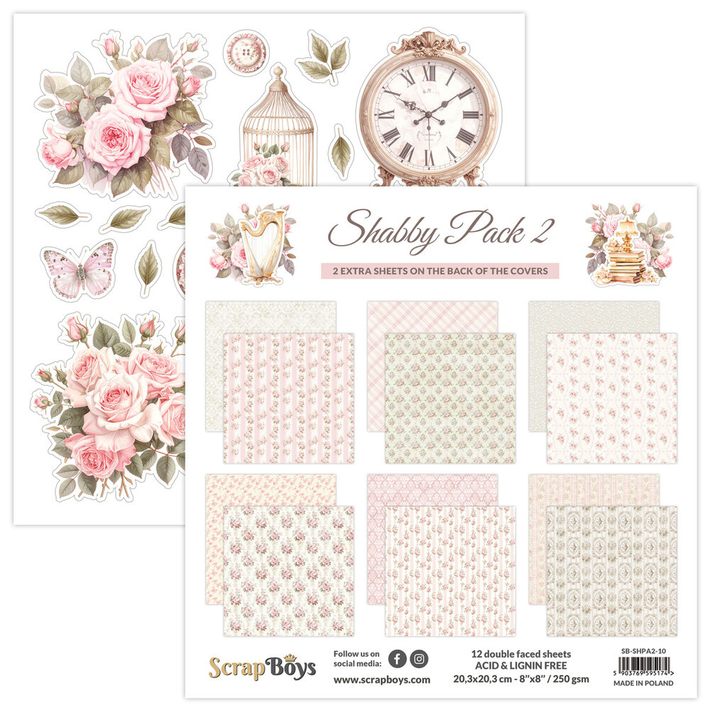 ScrapBoys Shabby Pack 2 8x8 Inch Paper Pad (SB-SHPA2-10)