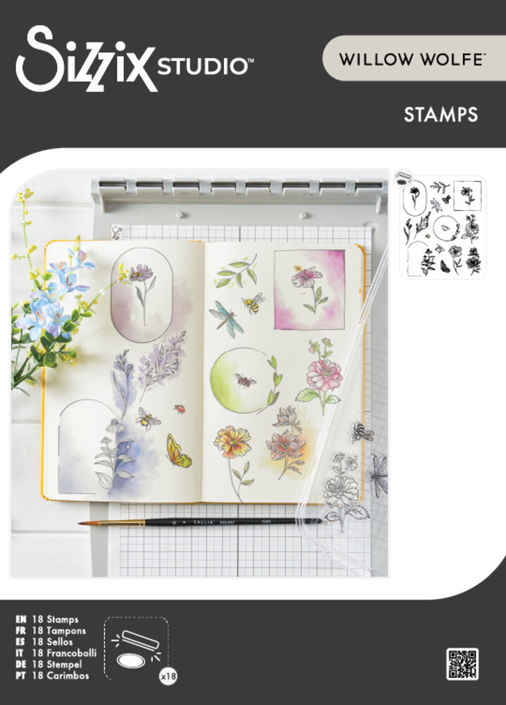 Sizzix Studio Clear Stamps by Willow Wolfe Floral Frames and Mini Flowers (18pcs) (666925)