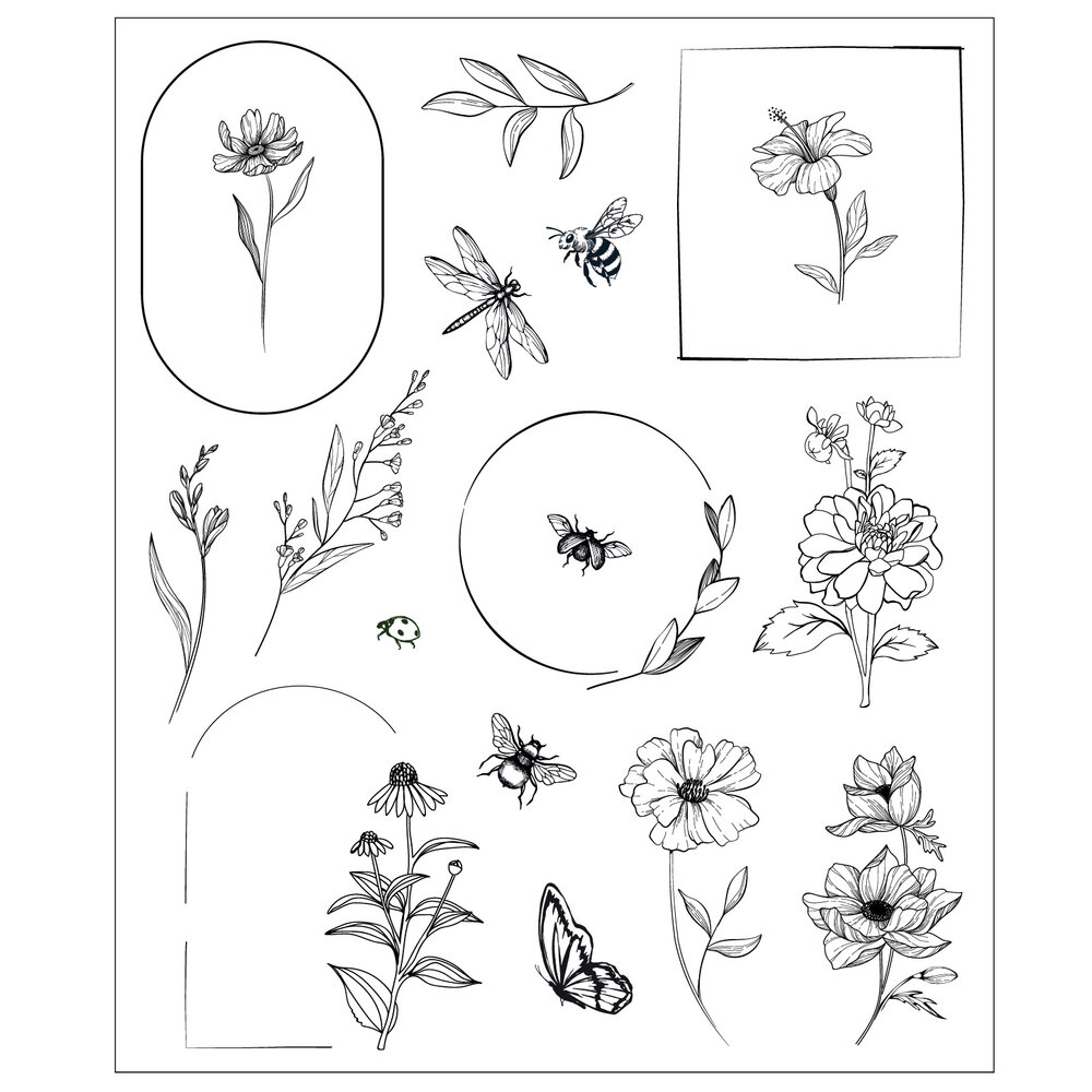 Sizzix Studio Clear Stamps by Willow Wolfe Floral Frames and Mini Flowers (18pcs) (666925)