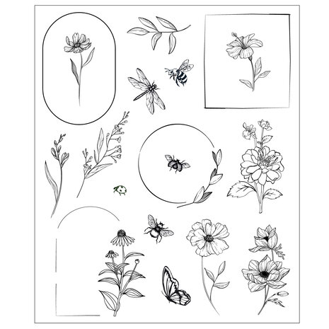 Sizzix Studio Clear Stamps by Willow Wolfe Floral Frames and Mini Flowers (18pcs) (666925)