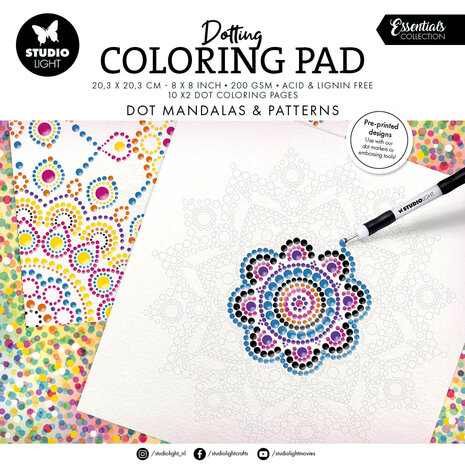 Studio Light Coloring Pad 8x8 Inch Dot Mandalas & Patterns (SL-ES-CP455)