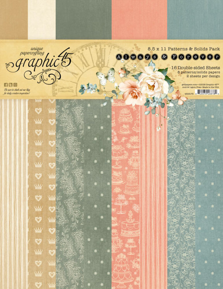 Graphic 45 Always & Forever 8.5x11 Inch Patterns & Solids Pack (4503175)