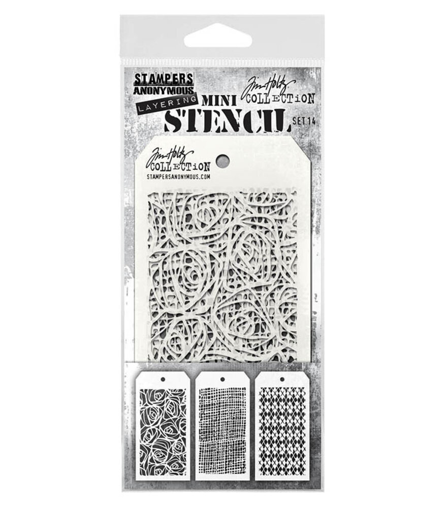 Stampers Anonymous Set #14 Tim Holtz Layering Mini Stencil (3pcs) (THMST014)
