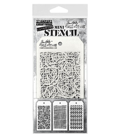 Stampers Anonymous Set #14 Tim Holtz Layering Mini Stencil (3pcs) (THMST014)