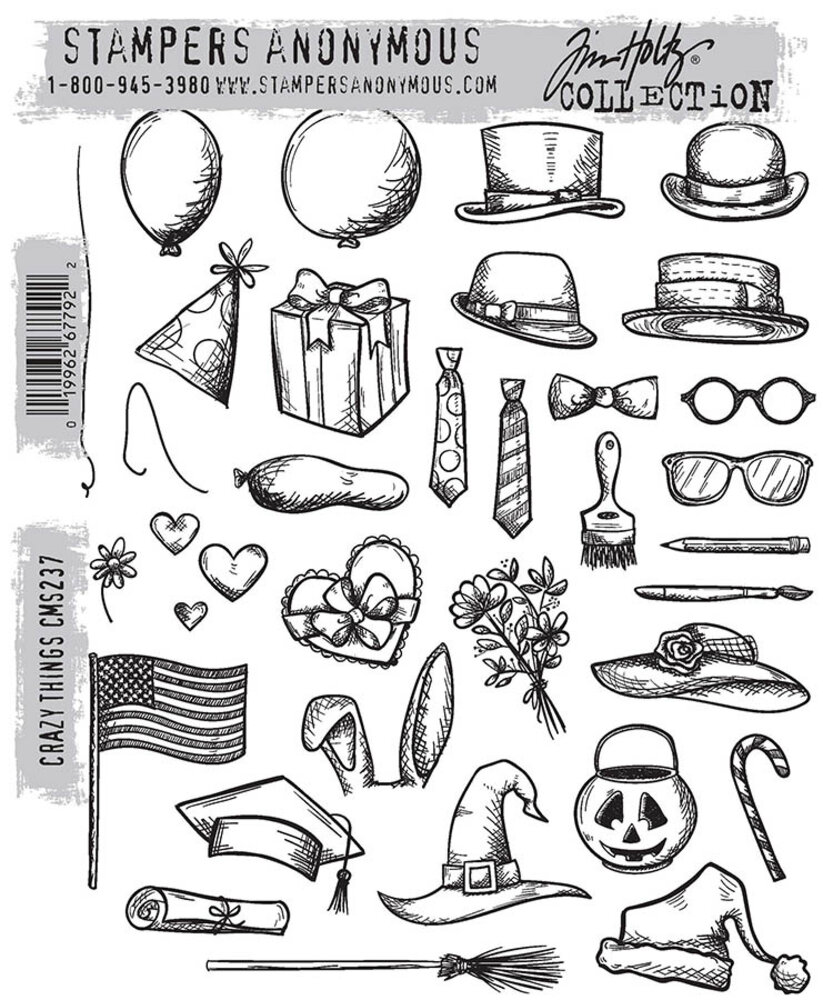 Stampers Anonymous Crazy Things Tim Holtz Cling Stamps (CMS237)