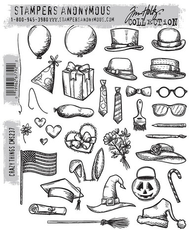 Stampers Anonymous Crazy Things Tim Holtz Cling Stamps (CMS237)