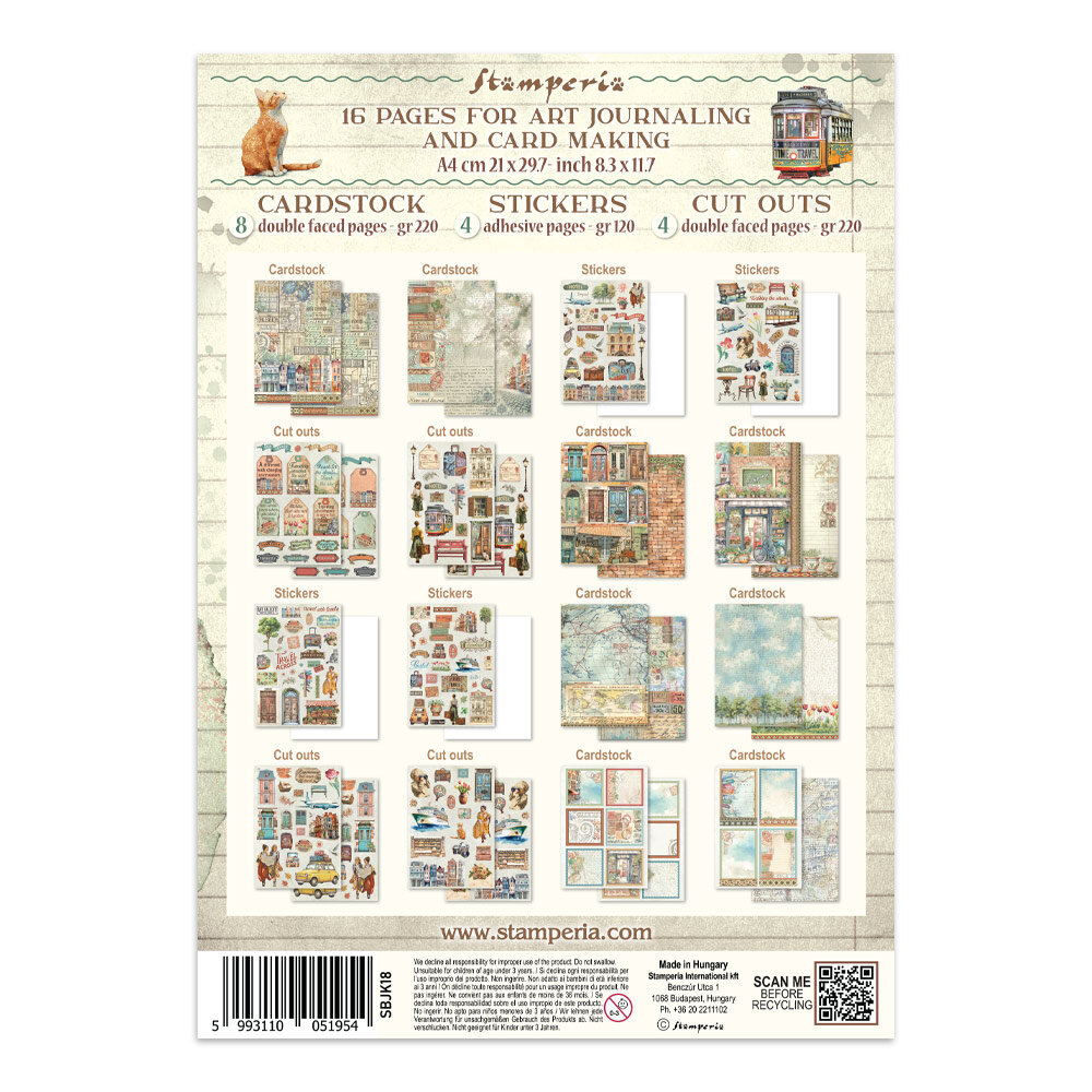 Stamperia Art of Travelling Junk Journal Stickers, Backgrounds, Cut-Outs (SBJK18)