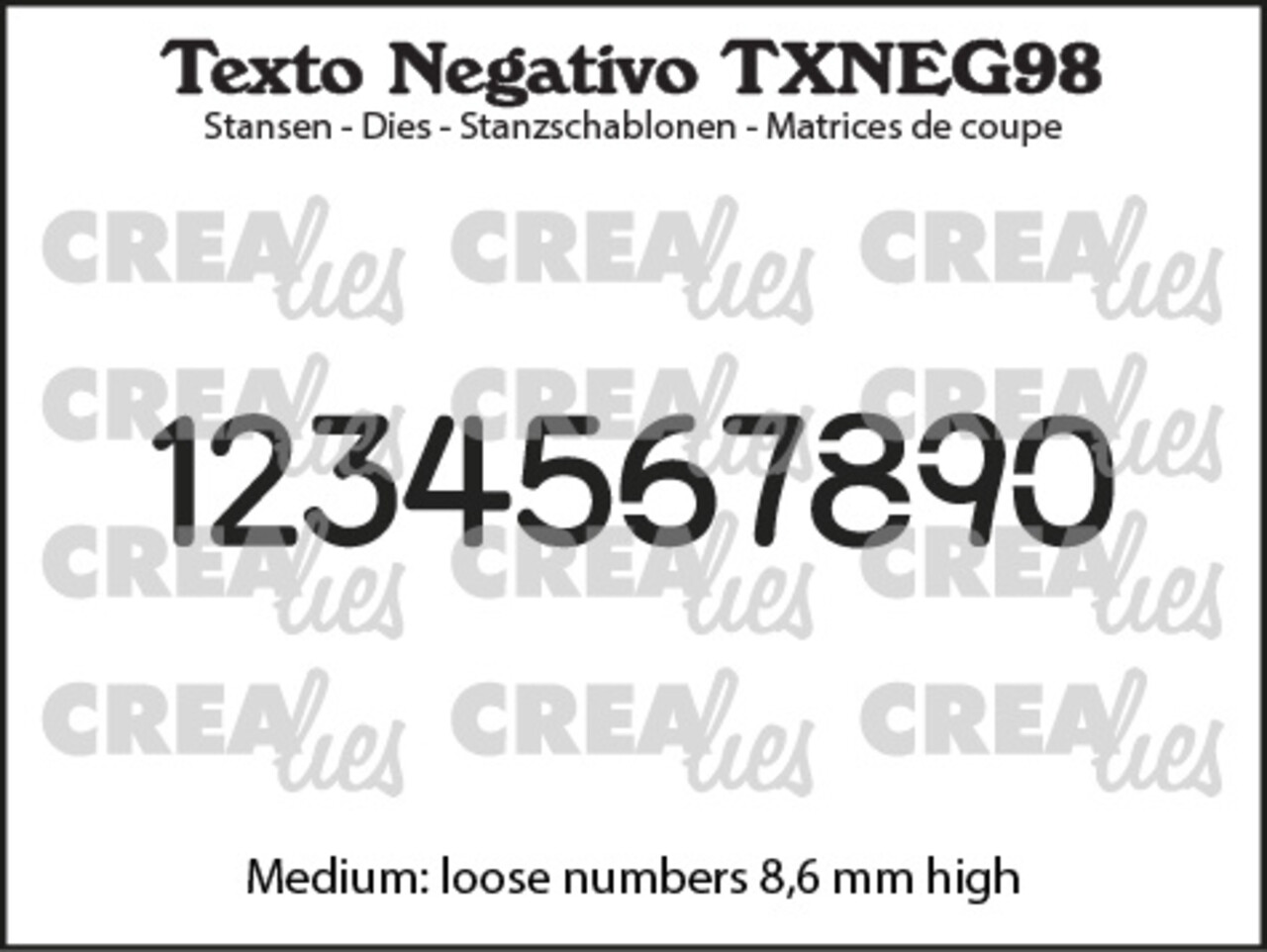 Crealies Texto Negativo Stansen Dutch No. 98 Cijfers Middelgroot (TXNEG98)