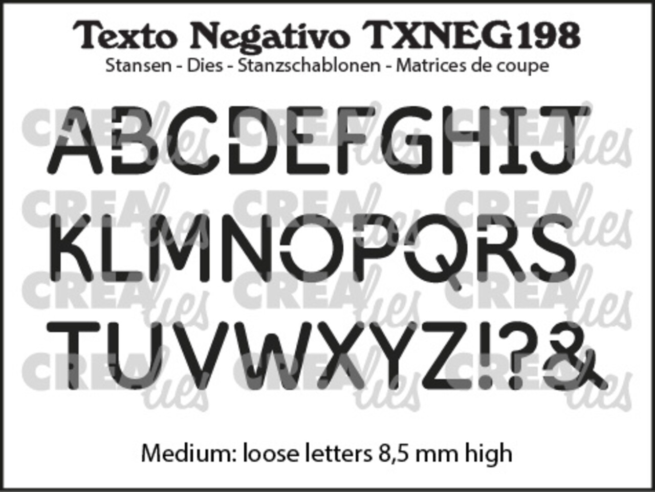 Crealies Texto Negativo Stansen Dutch No. 198 Alfabet Middelgroot (TXNEG198)