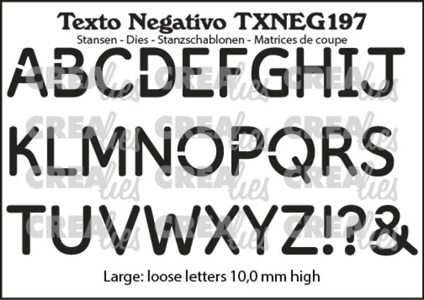 Crealies Texto Negativo Dies Dutch No. 197 Alphabet Large (TXNEG197)