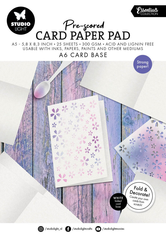 Studio Light Pre-Scored Card Paper Pad A6 White Cards (SL-CO-PP444)