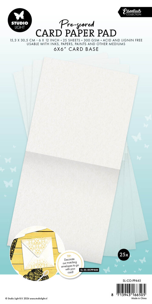 Studio Light Pre-Scored Card Paper Pad 6x6 Inch White Cards (SL-CO-PP445)