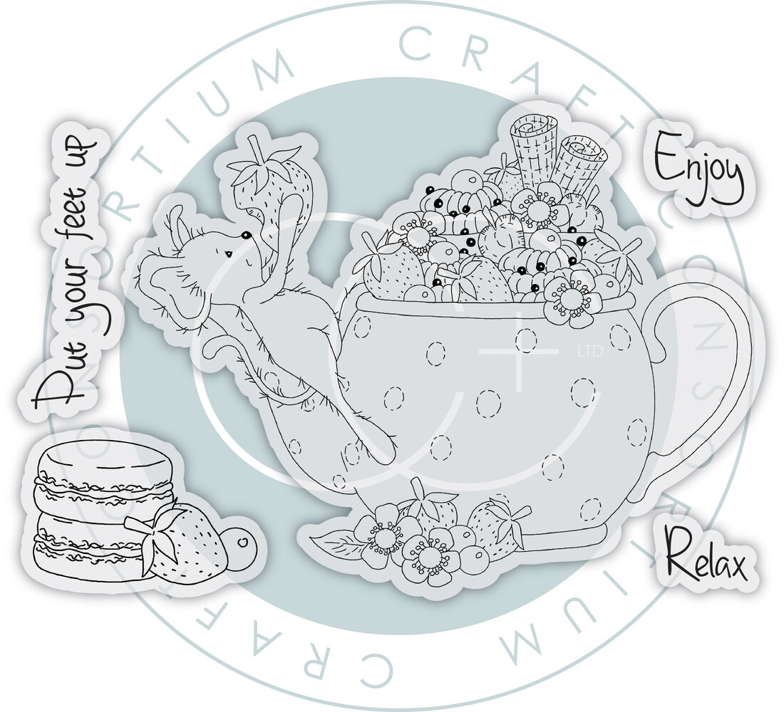 Craft Consortium Strawberry Tea A6 Photopolymer Stamp Set Relax & Enjoy (CCLSTMP005)