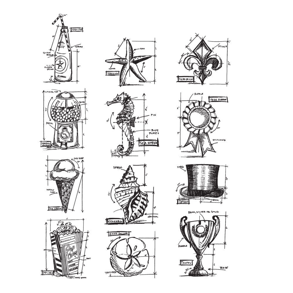 Stampers Anonymous Mini Blueprints 6 Tim Holtz Cling Stamps (CMS196)