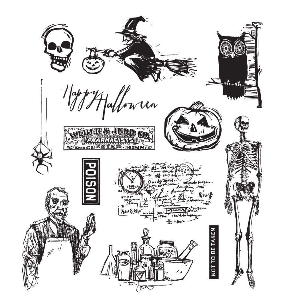 Stampers Anonymous Mini Halloween 4 Tim Holtz Cling Stamps (CMS198)