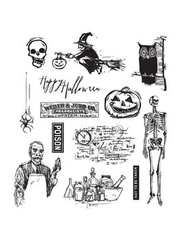 Stampers Anonymous Mini Halloween 4 Tim Holtz Cling Stamps (CMS198)