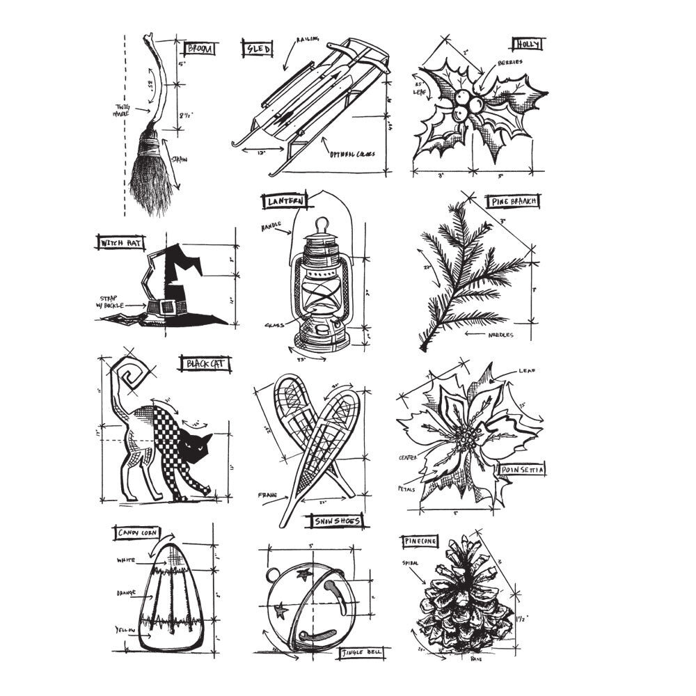 Stampers Anonymous Mini Blueprints 7 Tim Holtz Cling Stamps (CMS203) Stampers Anonymous Mini Blueprints 7 Tim Holtz Cling Stamps (CMS203)