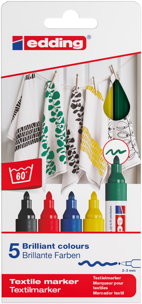 edding e-4500 Textile Marker Set Basic Colours (5pcs) (4-4500-5S) edding e-4500 Textile Marker Set Basic Colours (5pcs) (4-4500-5S)