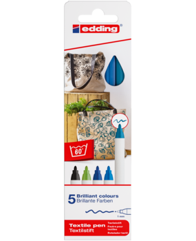 edding e-4600 Textile Pen Set Cool Colours (5pcs) (4-4600-5099)