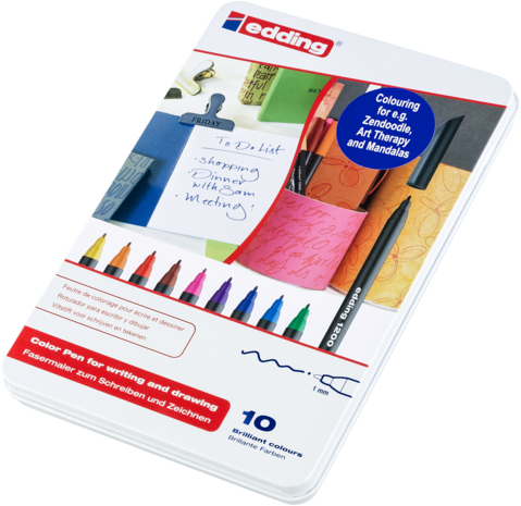edding e-1200 Colour Pen Fine Set in Metal Box (10pcs) (4-1200-10)