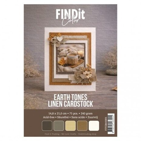 Card Deco Linen Cardstock A5 Earth Tones (75pcs) (FITCBA5001)