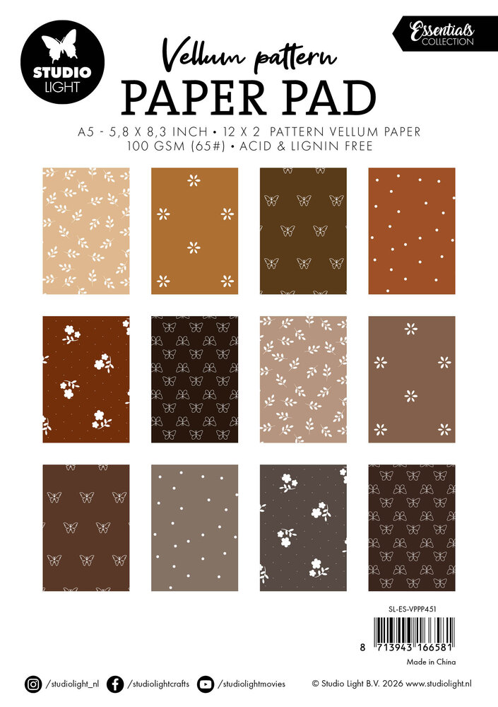 Studio Light Shades of Brown A5 Vellum Pattern Paper Pad (SL-ES-VPPP451)