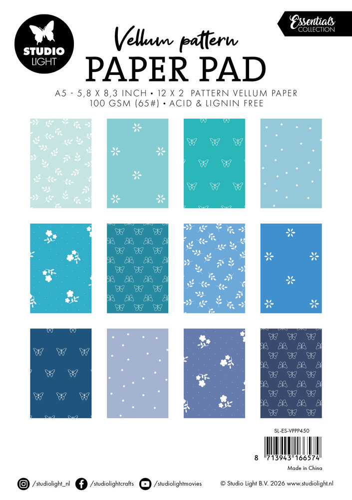 Studio Light Shades of Blue A5 Vellum Pattern Paper Pad (SL-ES-VPPP450) Studio Light Shades of Blue A5 Vellum Pattern Paper Pad (SL-ES-VPPP450)