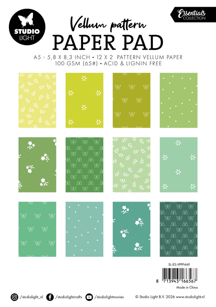 Studio Light Shades of Green A5 Vellum Pattern Paper Pad (SL-ES-VPPP449)