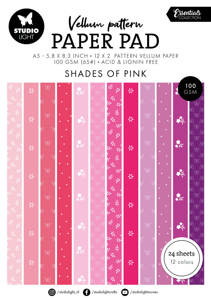 Studio Light Shades of Pink A5 Vellum Pattern Paper Pad (SL-ES-VPPP448)