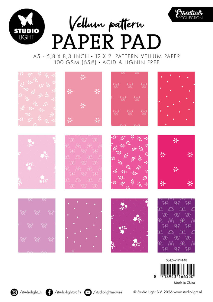 Studio Light Shades of Pink A5 Vellum Pattern Paper Pad (SL-ES-VPPP448)