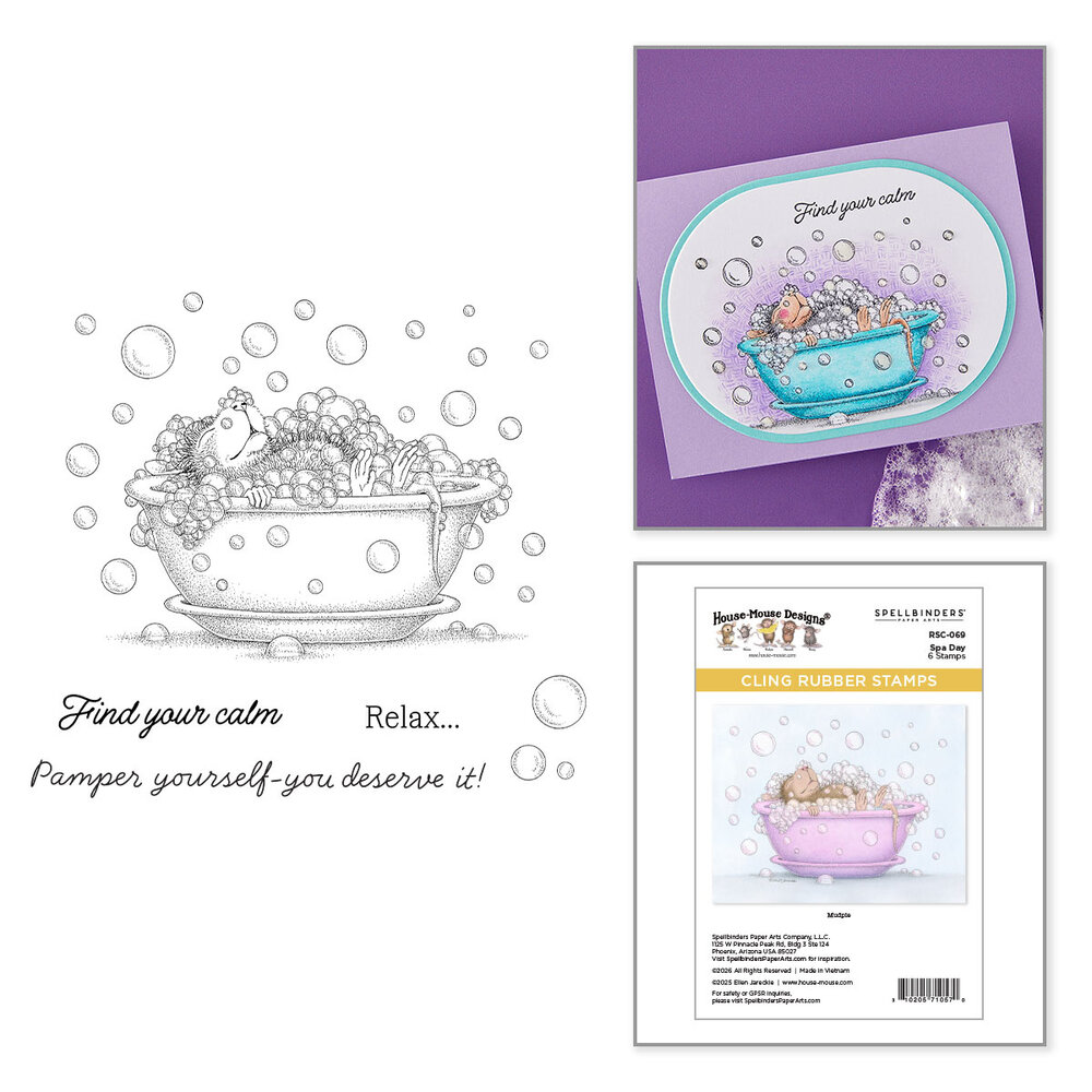 Spellbinders Party Parade Cling Stamp Set House-Mouse Spa Day (RSC-069) Spellbinders Party Parade Cling Stamp Set House-Mouse Spa Day (RSC-069)