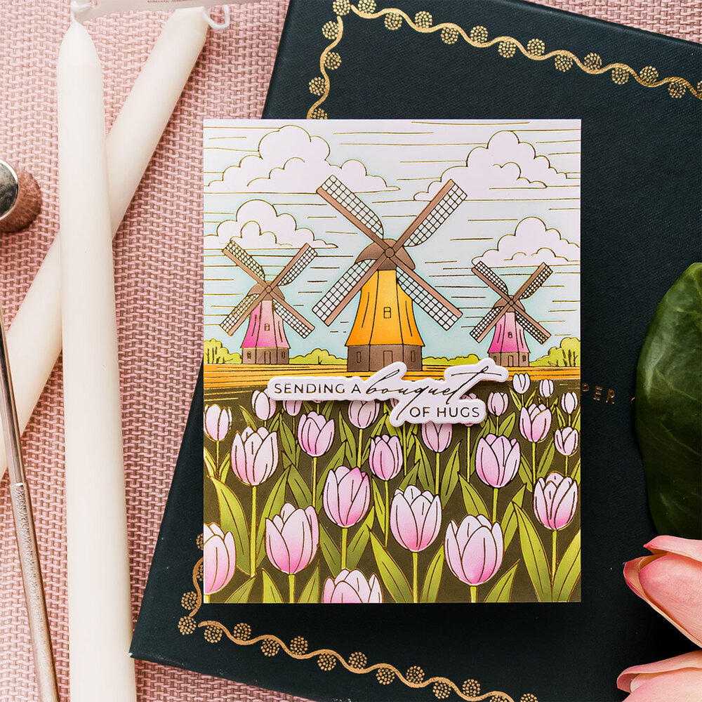 Spellbinders Yana's Tulips Press + Foil Plate and Stencil Bundle Windmills and Tulips (BD-1071)