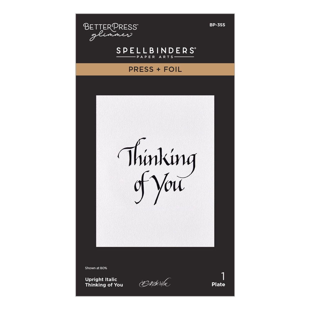 Spellbinders Upright Italic Everyday Sentiments Press + Foil Plate Thinking of You (BP-355)