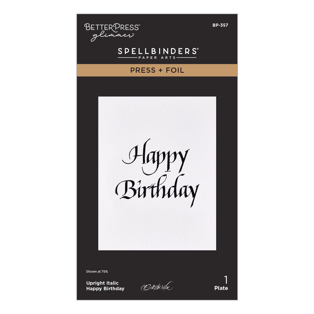 Spellbinders Upright Italic Everyday Sentiments Press + Foil Plate Happy Birthday (BP-357)