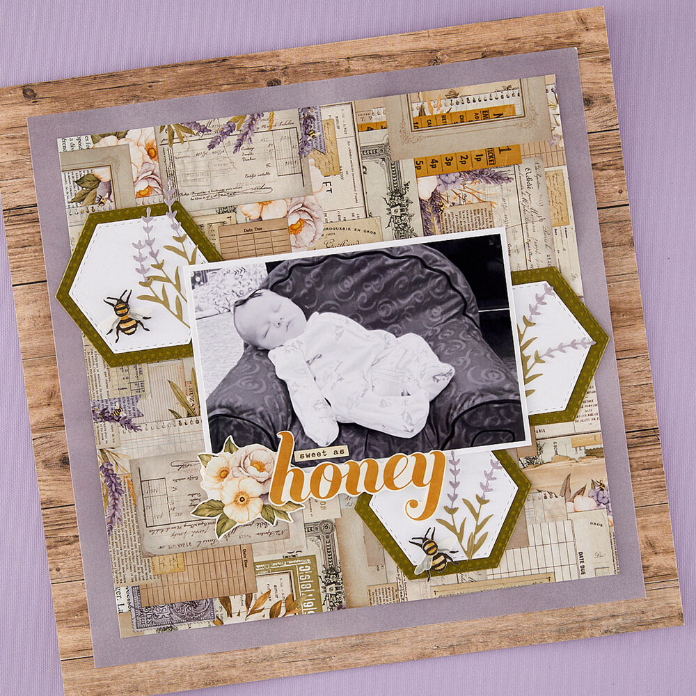 Spellbinders Simple Vintage Lavender Fields Etched Dies Hexagons (S4-1531)