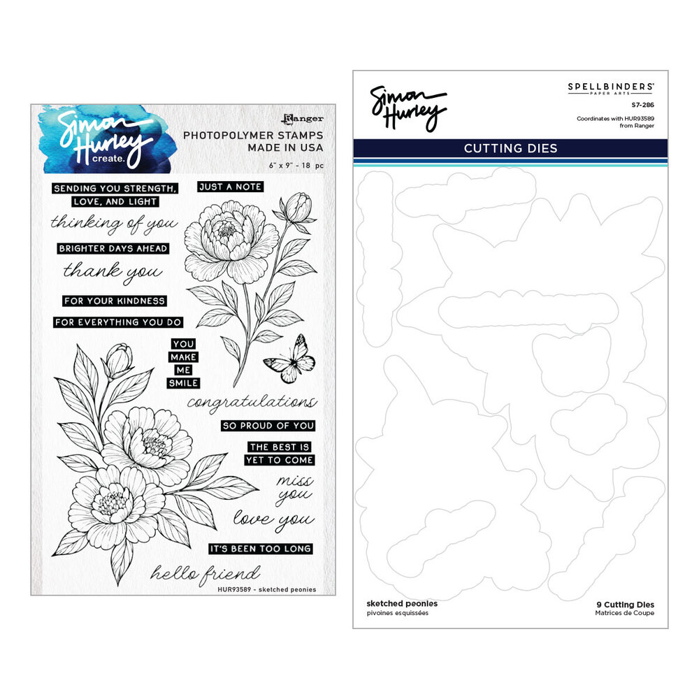 Spellbinders Simon Hurley Stamp and Die Bundle Sketched Peonies (BD-1074)