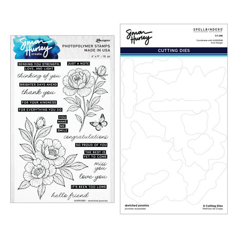 Spellbinders Simon Hurley Stamp and Die Bundle Sketched Peonies (BD-1074)