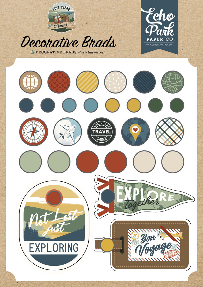 Echo Park It's Time To Travel Decorative Brads (TTT494020)