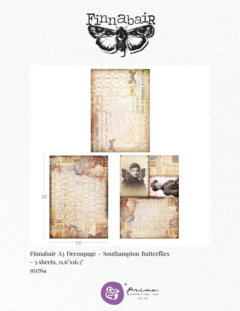Finnabair A3 Decoupage Pack Southampton Butterflies (3pcs) (951764)
