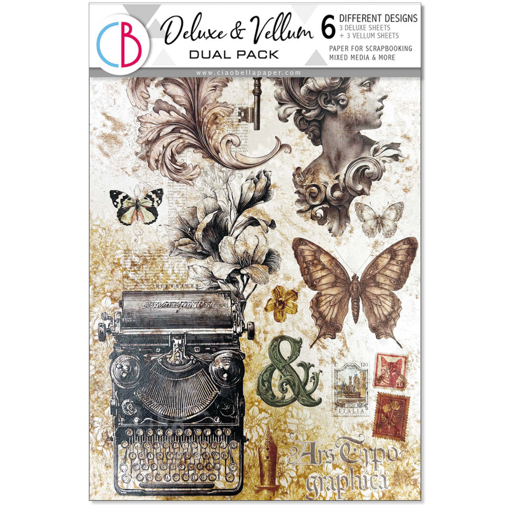 Ciao Bella Typographic A4 Deluxe Paper Pearl Copper & Vellum Dual Pack Mixed (6pcs) (CBX008)