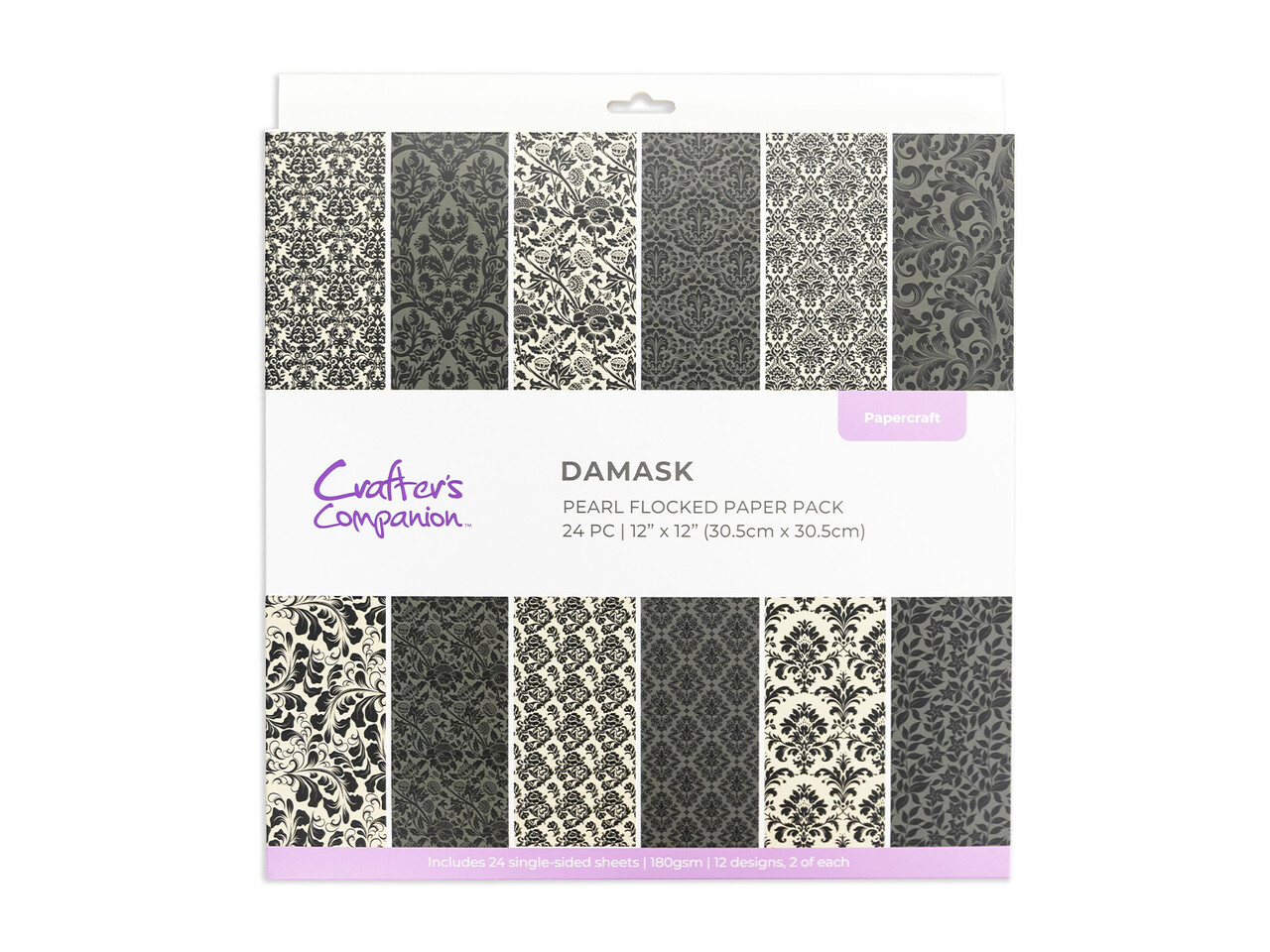 Crafter's Companion Flocked Damask 12x12 Inch Paper Pad (CC-PFLOCK-DAMA)