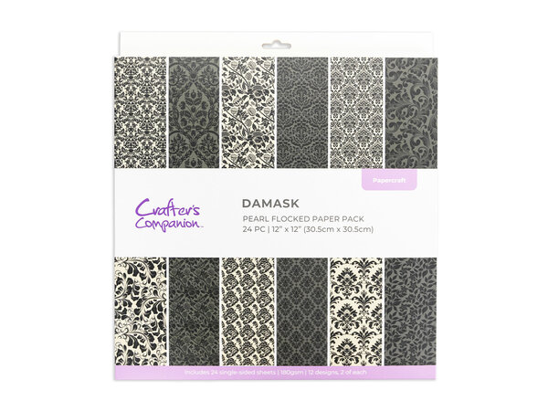 Crafter's Companion Flocked Damask 12x12 Inch Paper Pad (CC-PFLOCK-DAMA)